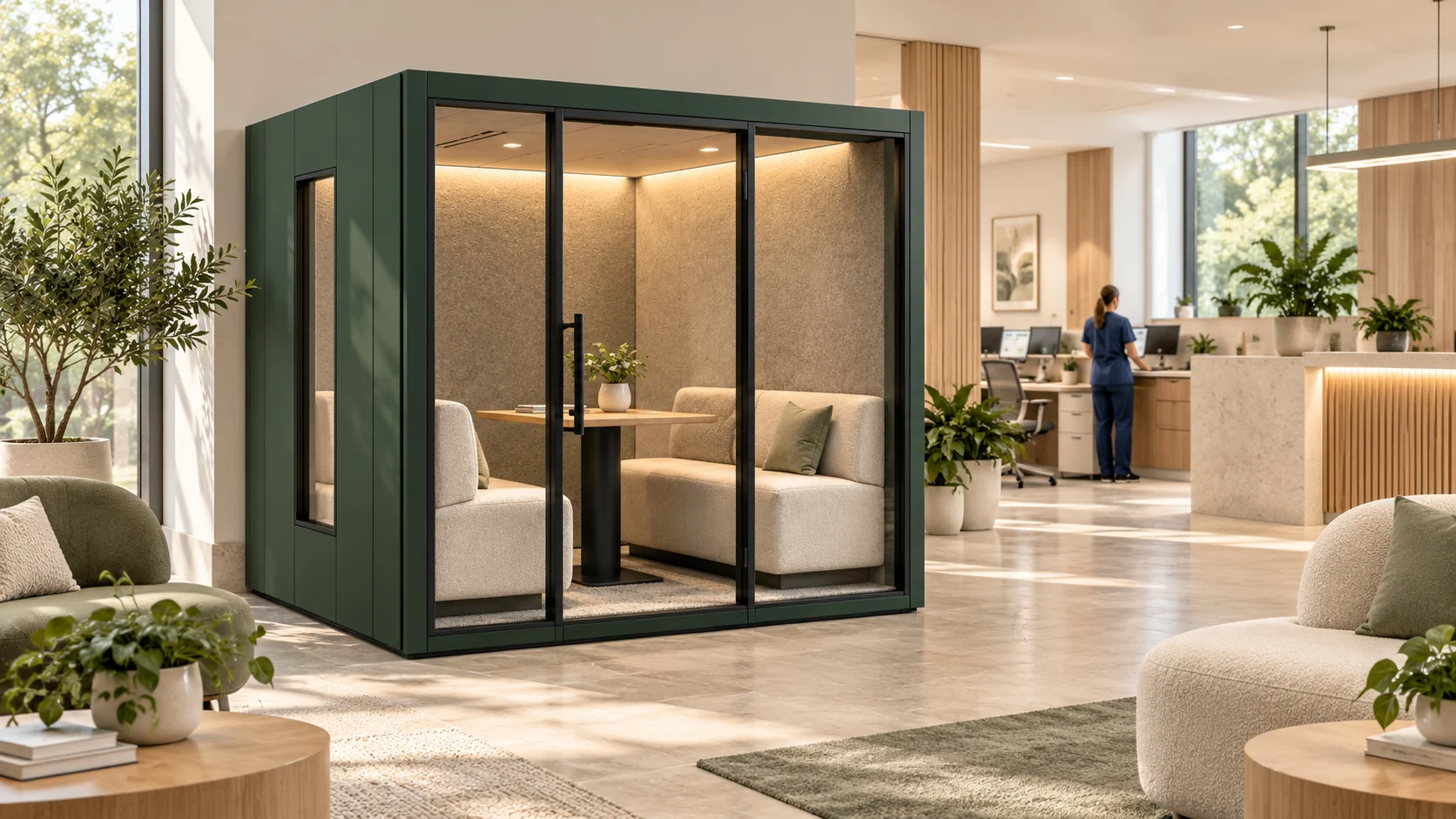 Medical workplaces architectural concept with ModulPods-style work pods