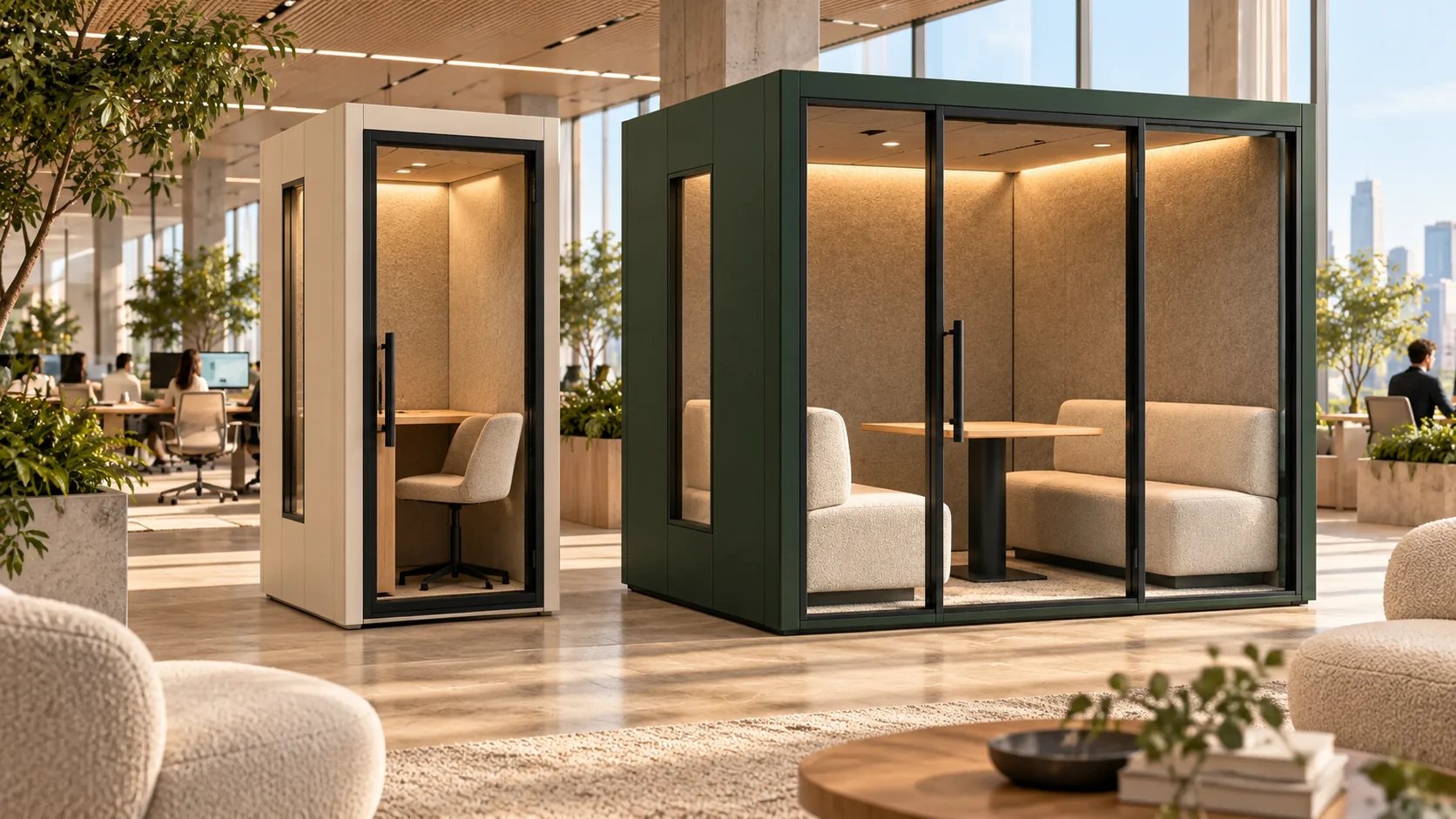 Workplaces architectural concept with ModulPods-style work pods